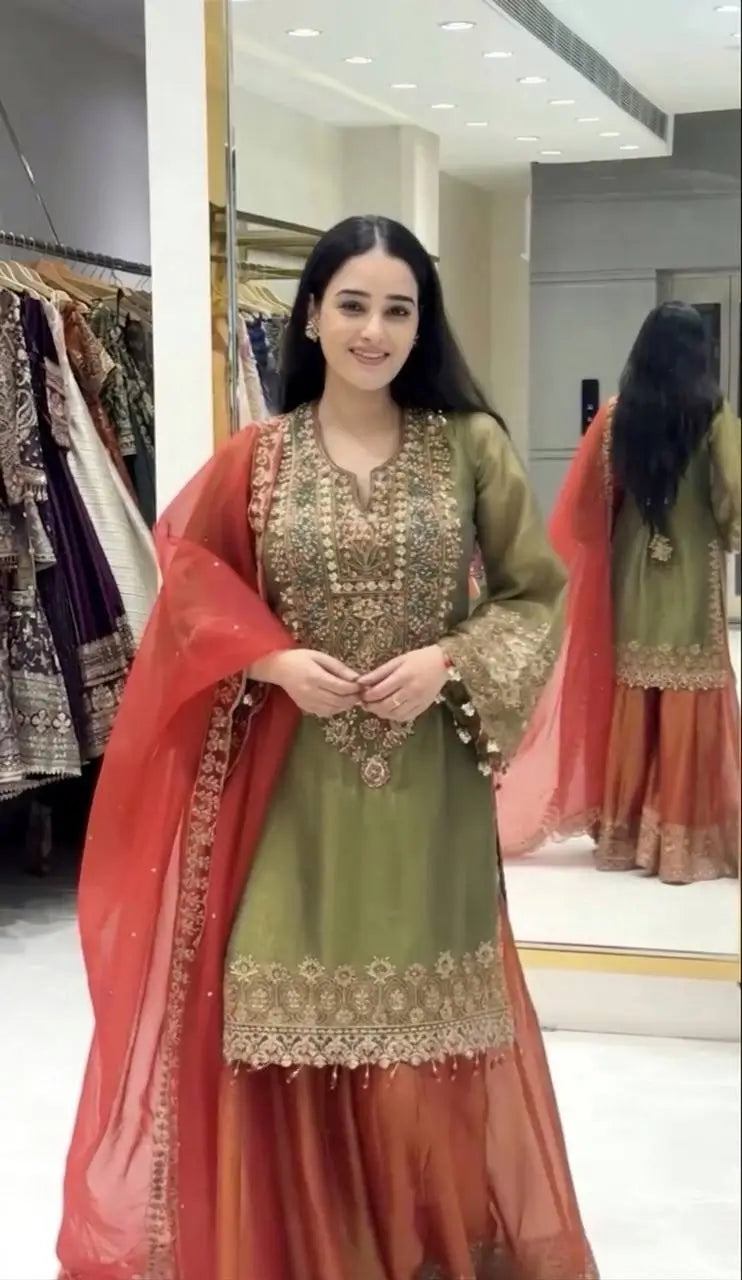 Elegant Embroidered Sharara Suit Set for Festive and Wedding Wear