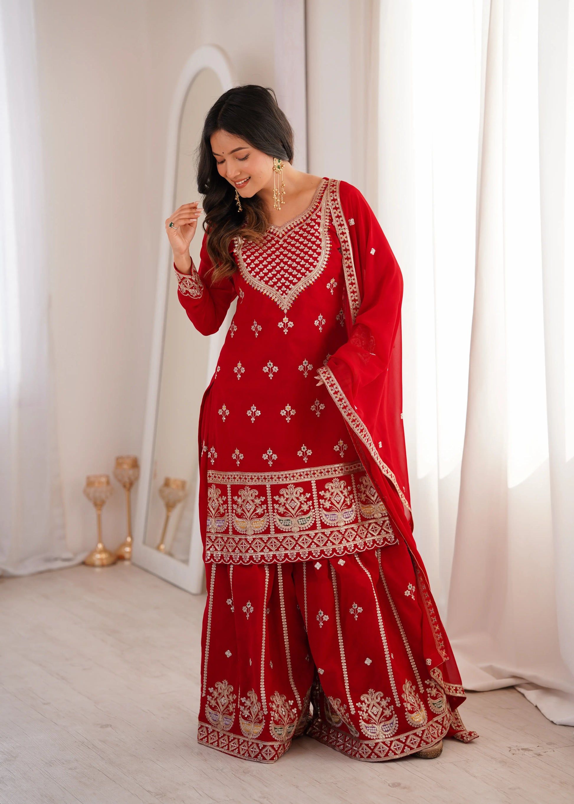 Elegant Embroidered Sharara Suit Set for Festive and Wedding Wear