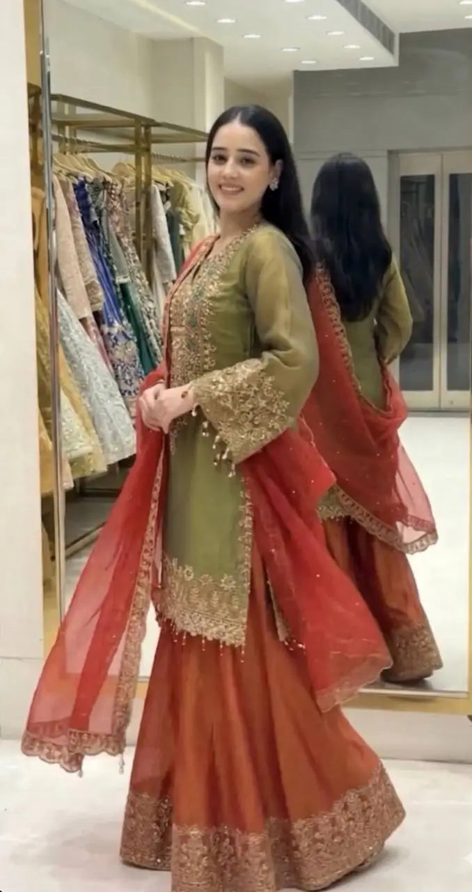 Elegant Embroidered Sharara Suit Set for Festive and Wedding Wear