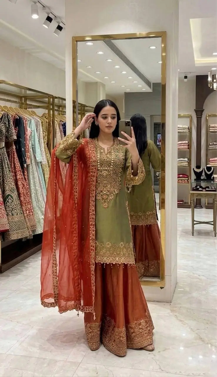 Elegant Embroidered Sharara Suit Set for Festive and Wedding Wear
