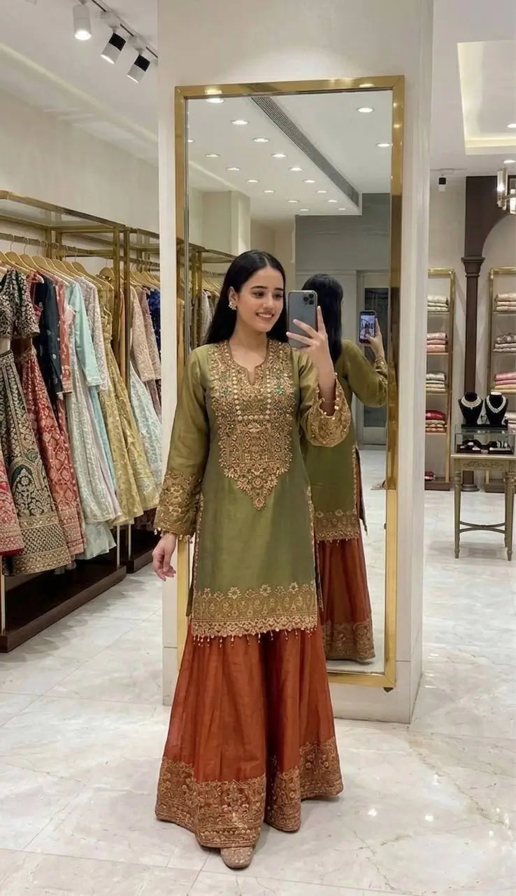 Elegant Embroidered Sharara Suit Set for Festive and Wedding Wear
