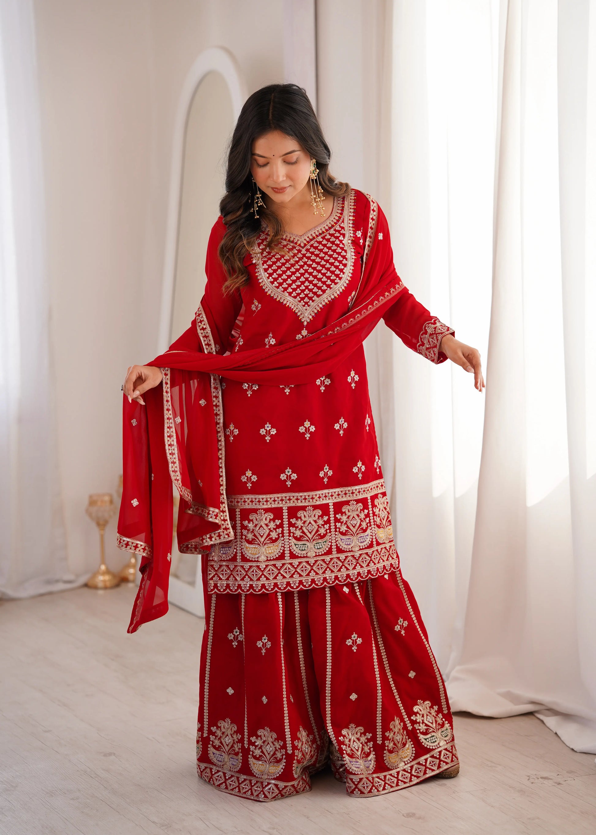 Elegant Embroidered Sharara Suit Set for Festive and Wedding Wear