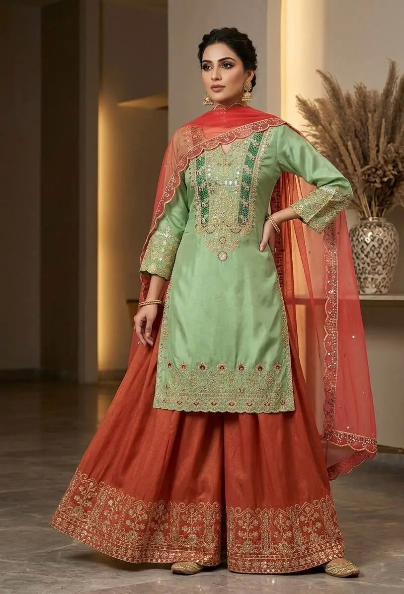 Elegant Embroidered Sharara Suit Set for Festive and Wedding Wear