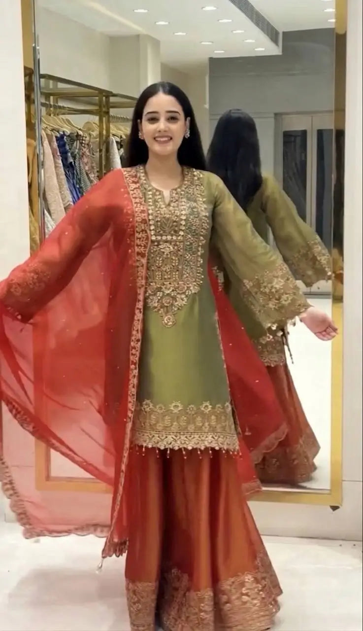 Elegant Embroidered Sharara Suit Set for Festive and Wedding Wear