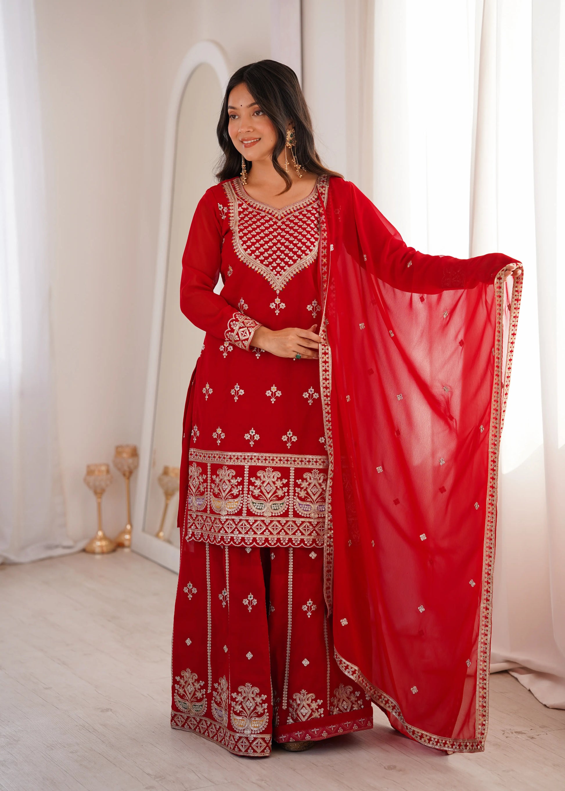 Elegant Embroidered Sharara Suit Set for Festive and Wedding Wear