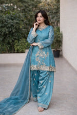 Elegant Embroidered Silk Farshi Suit Set