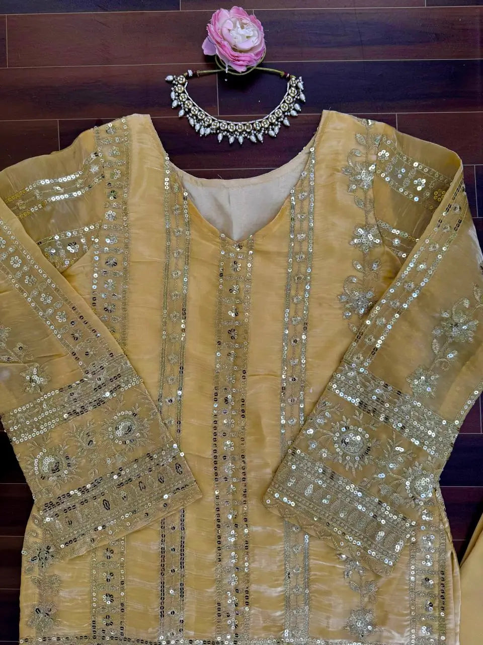 Elegant Embroidered Silk Palazzo Suit Set