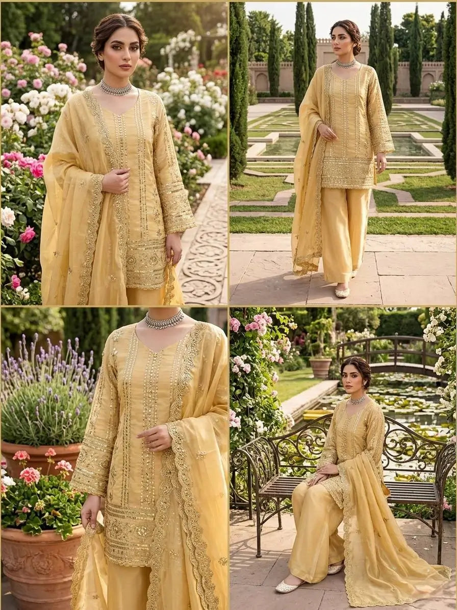 Elegant Embroidered Silk Palazzo Suit Set