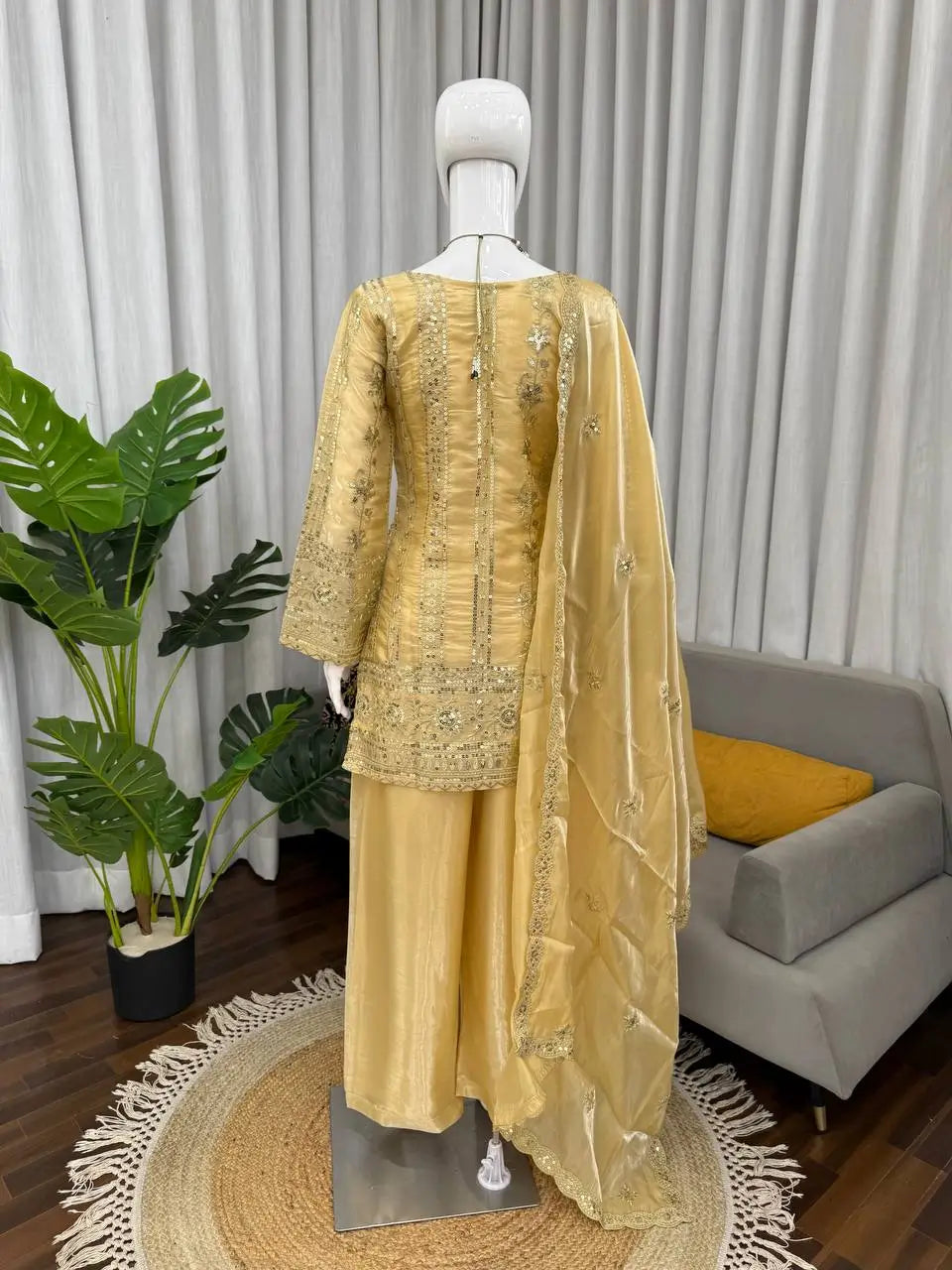 Elegant Embroidered Silk Palazzo Suit Set