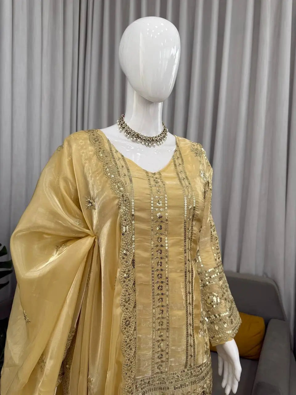 Elegant Embroidered Silk Palazzo Suit Set