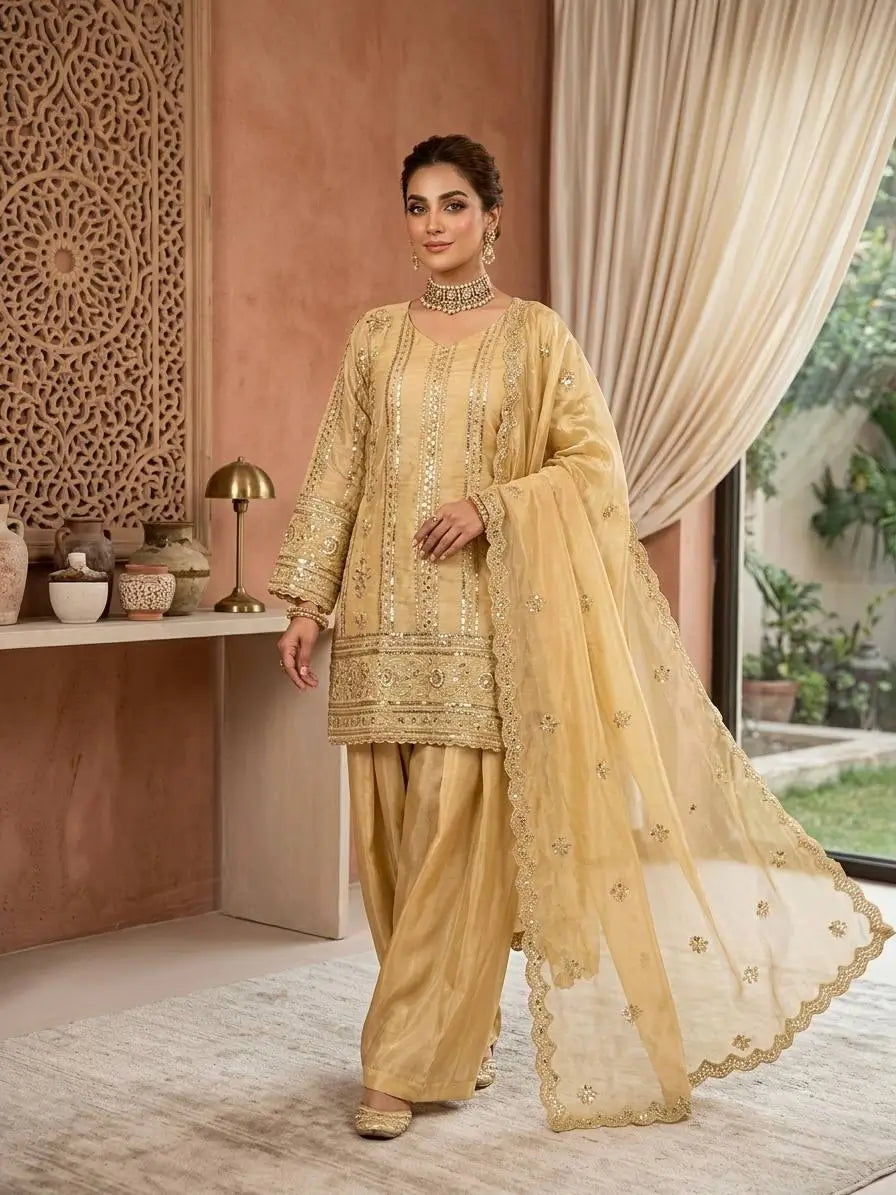 Elegant Embroidered Silk Palazzo Suit Set