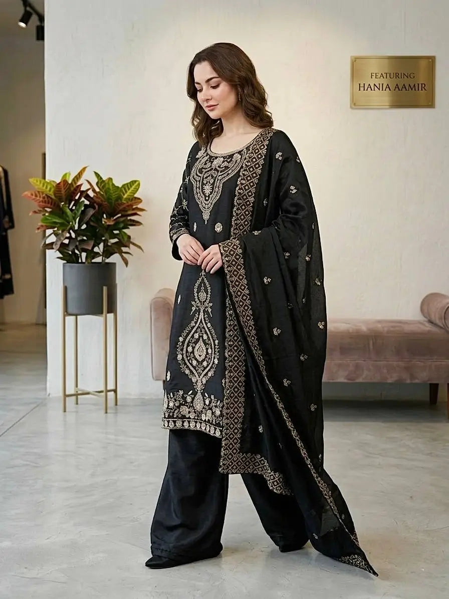Elegant Embroidered Silk Sharara Set for Festive and Wedding Wear