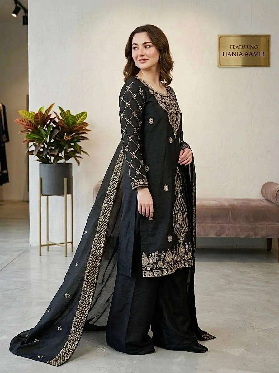 Elegant Embroidered Silk Sharara Set for Festive and Wedding Wear