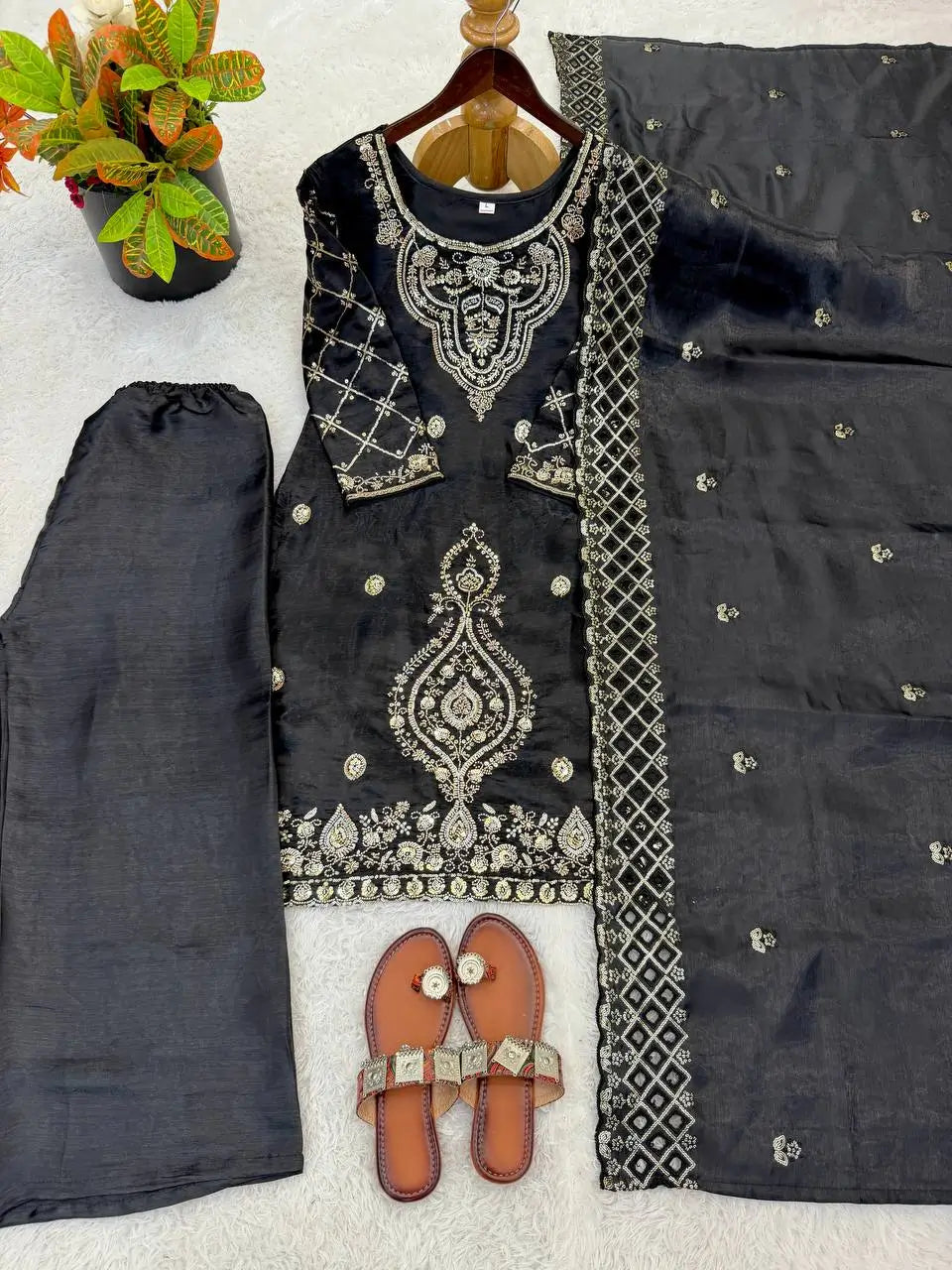 Elegant Embroidered Silk Sharara Set for Festive and Wedding Wear