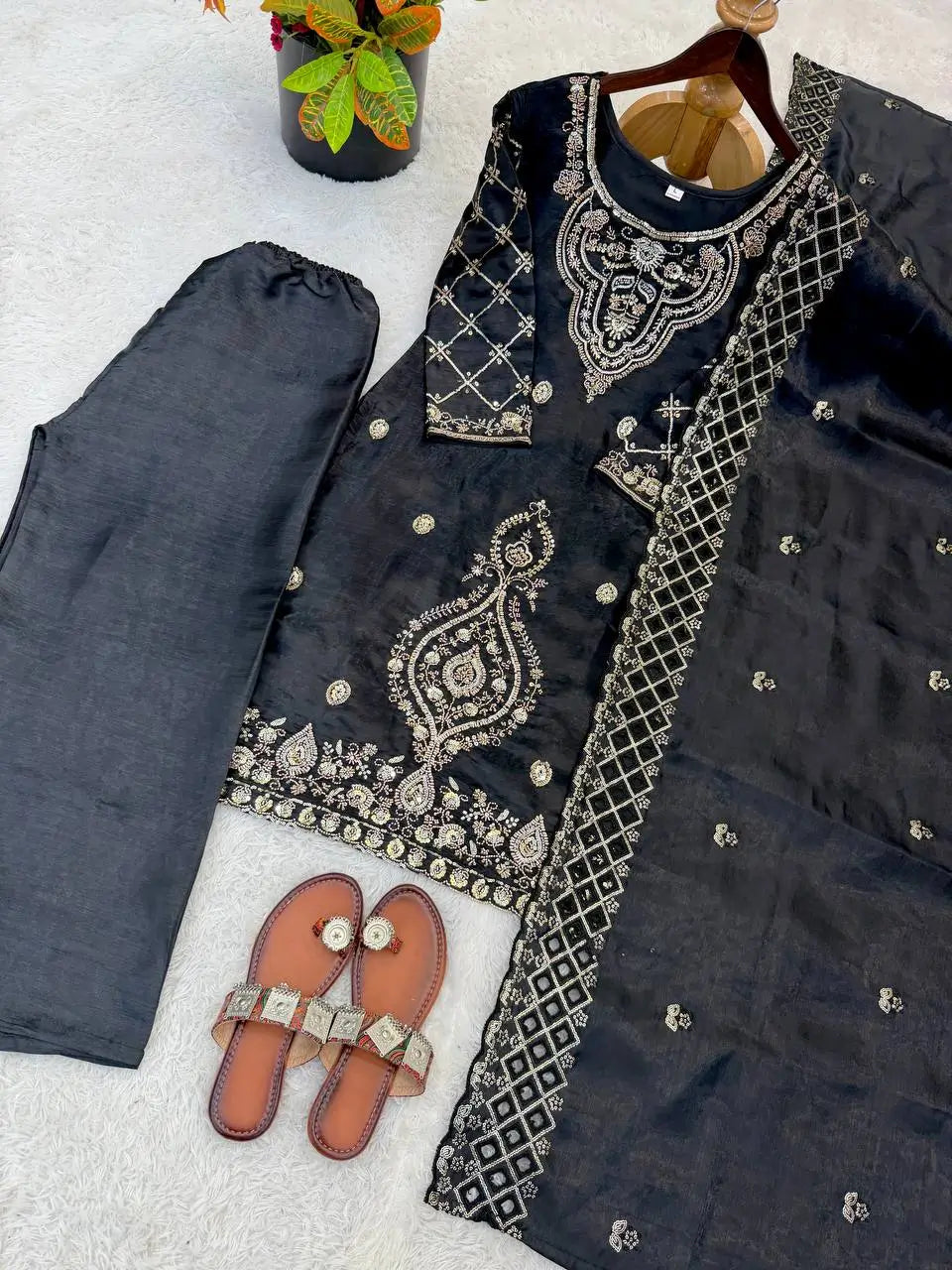 Elegant Embroidered Silk Sharara Set for Festive and Wedding Wear