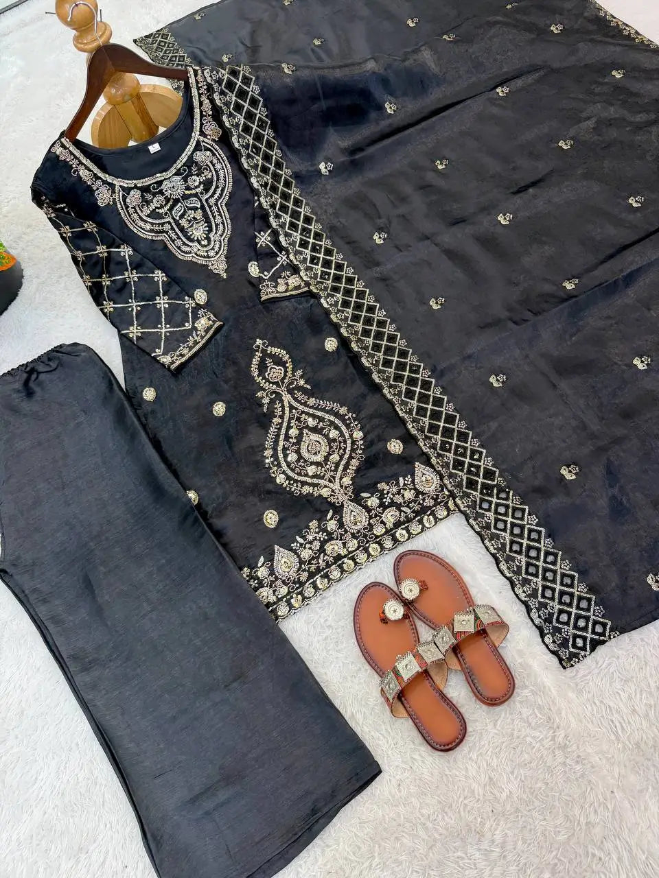 Elegant Embroidered Silk Sharara Set for Festive and Wedding Wear