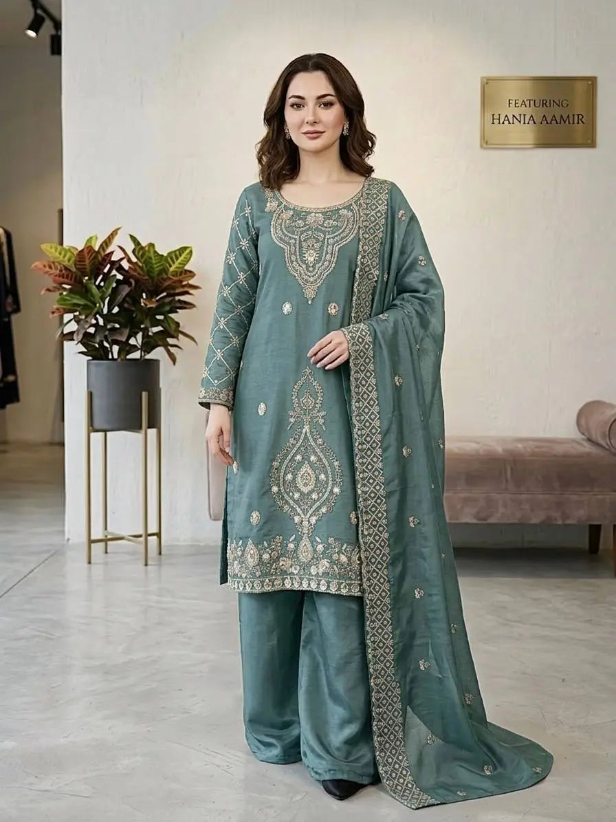 Elegant Embroidered Silk Sharara Set for Festive and Wedding Wear