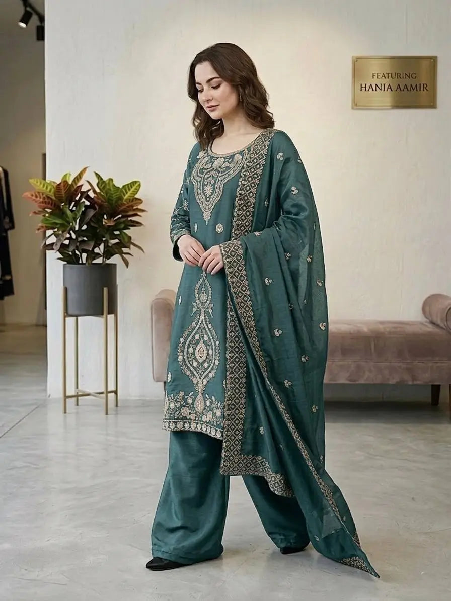 Elegant Embroidered Silk Sharara Set for Festive and Wedding Wear