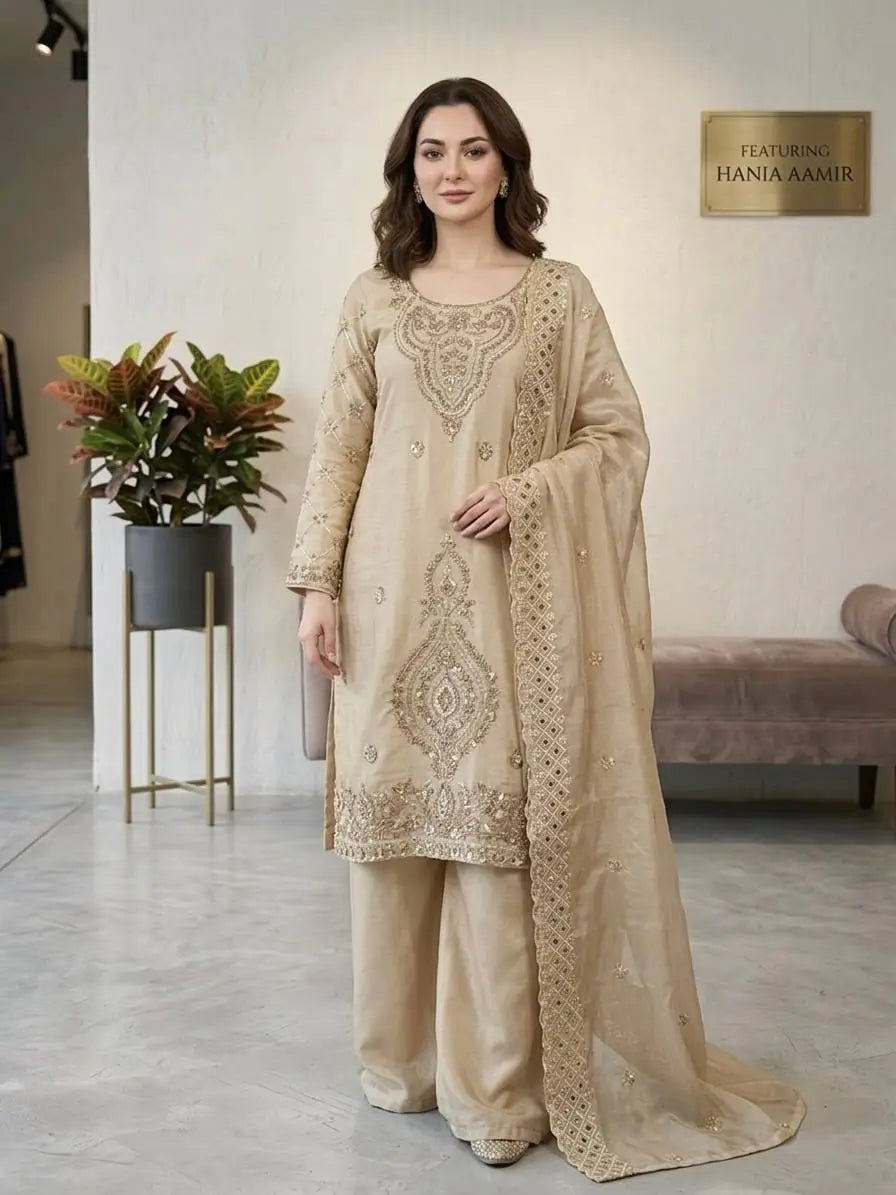 Elegant Embroidered Silk Sharara Set for Festive and Wedding Wear