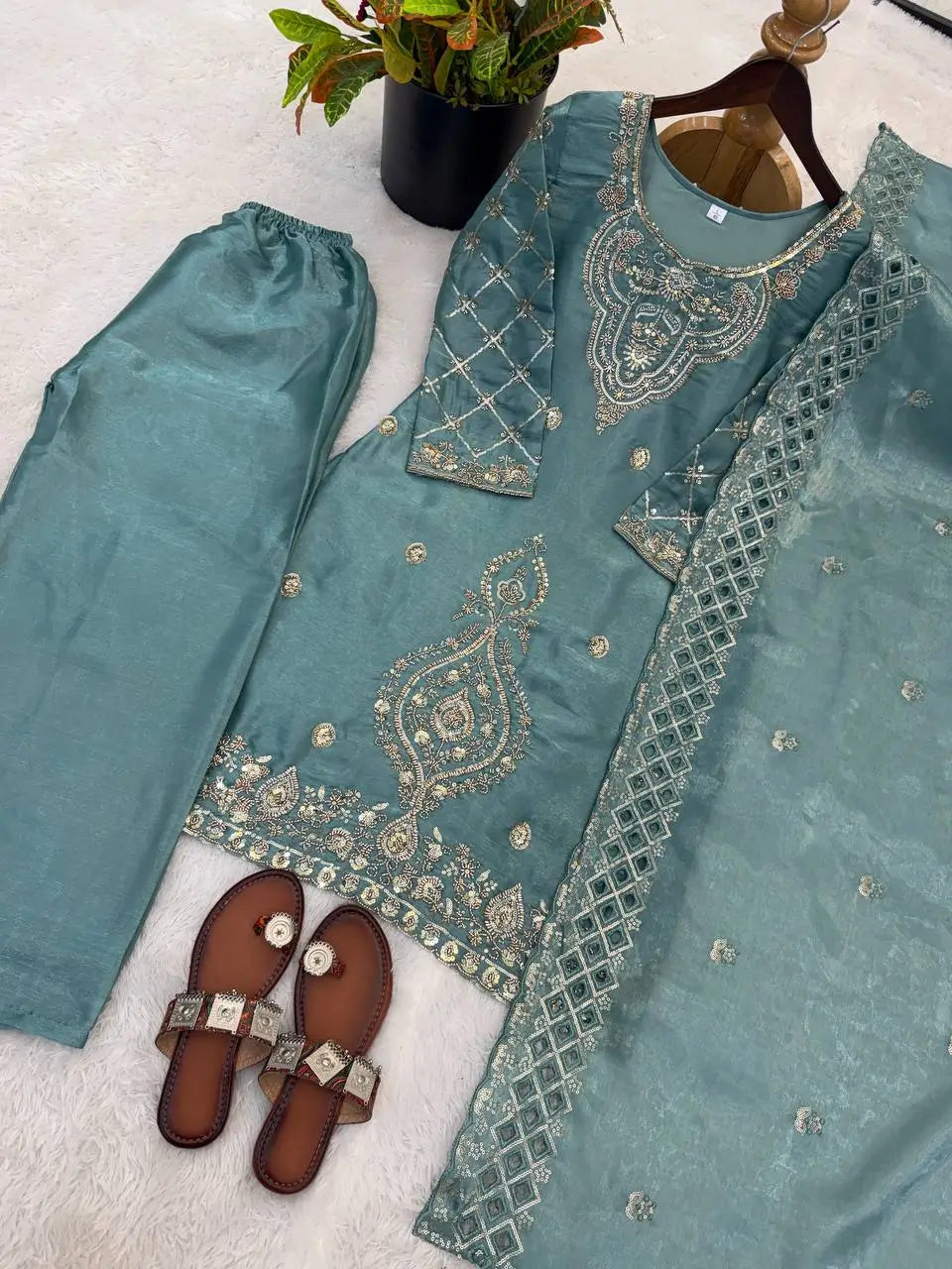 Elegant Embroidered Silk Sharara Set for Festive and Wedding Wear