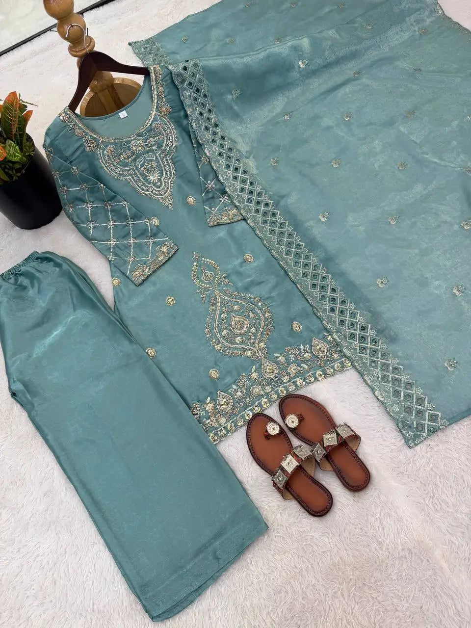 Elegant Embroidered Silk Sharara Set for Festive and Wedding Wear