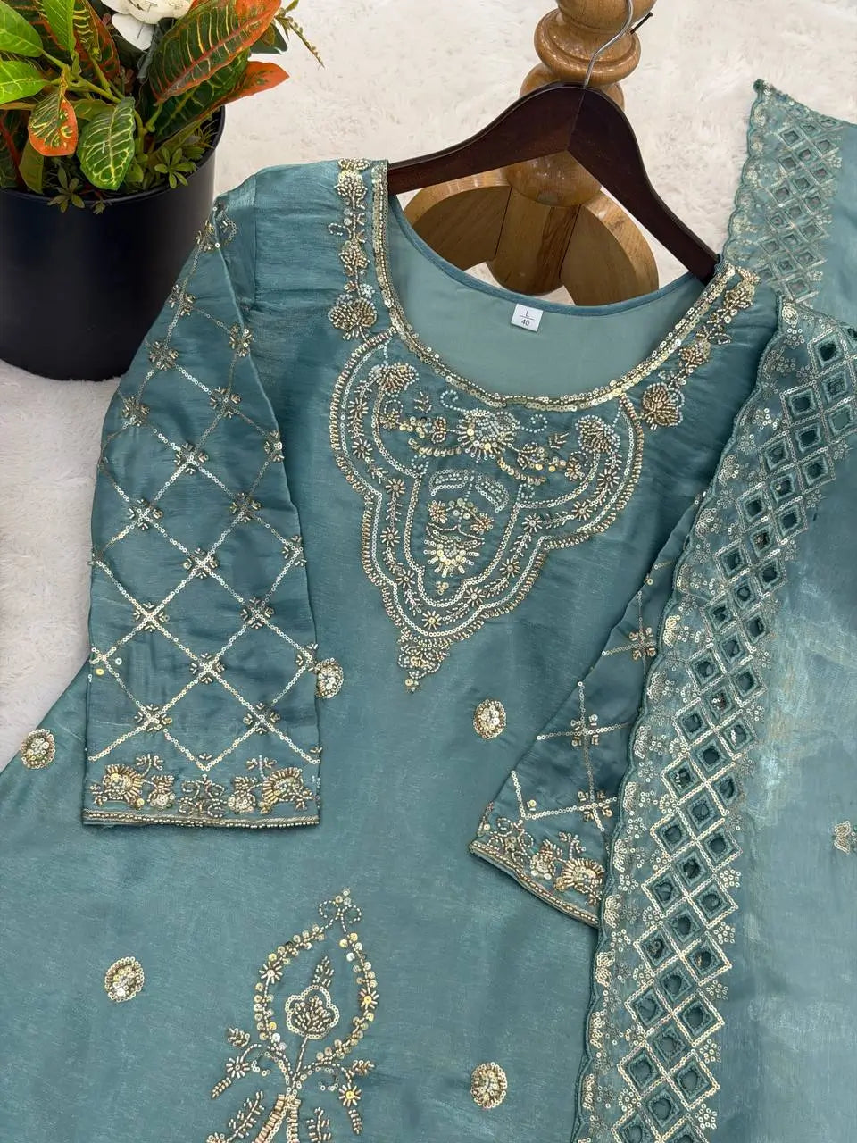 Elegant Embroidered Silk Sharara Set for Festive and Wedding Wear