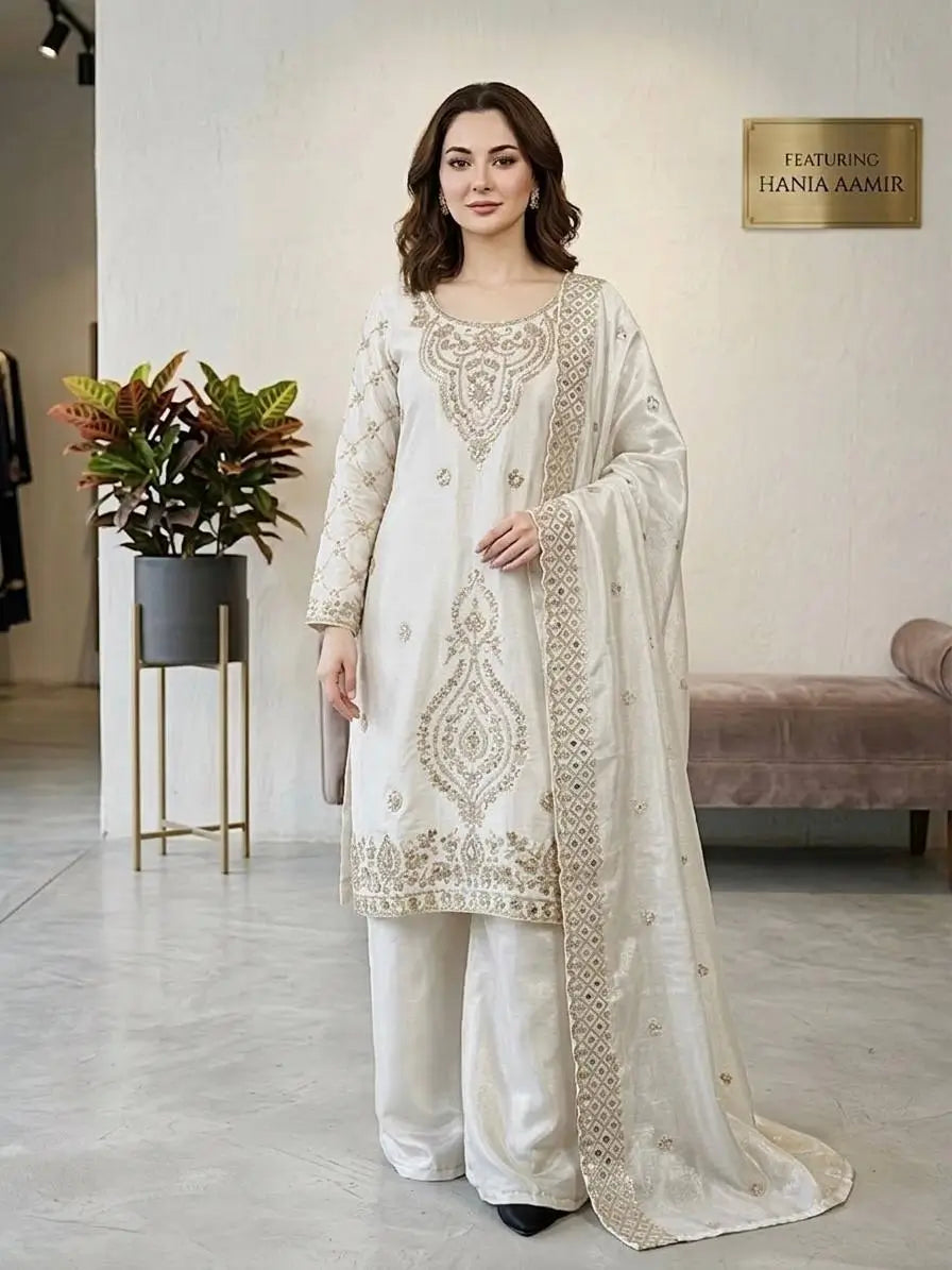 Elegant Embroidered Silk Sharara Set for Festive and Wedding Wear