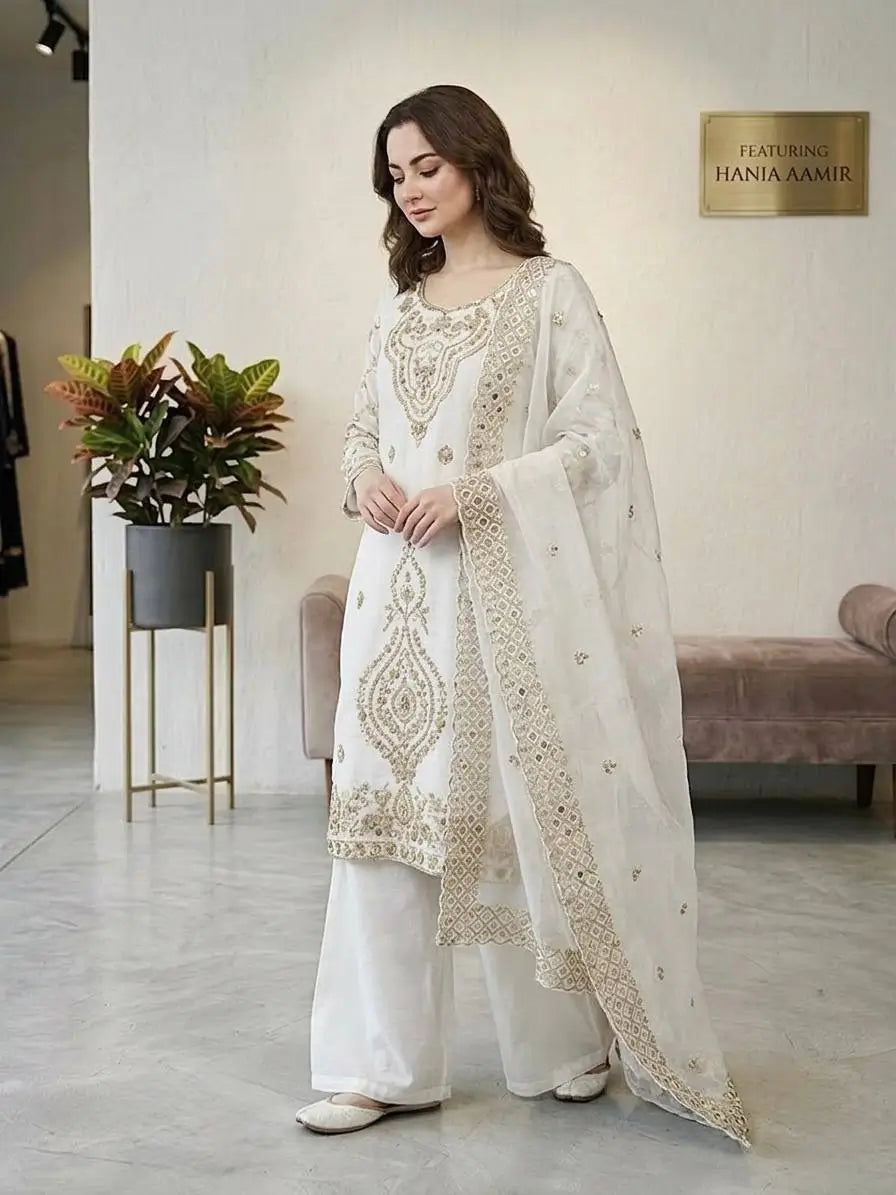 Elegant Embroidered Silk Sharara Set for Festive and Wedding Wear