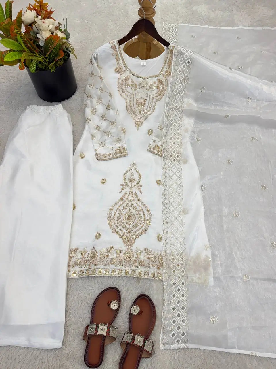 Elegant Embroidered Silk Sharara Set for Festive and Wedding Wear