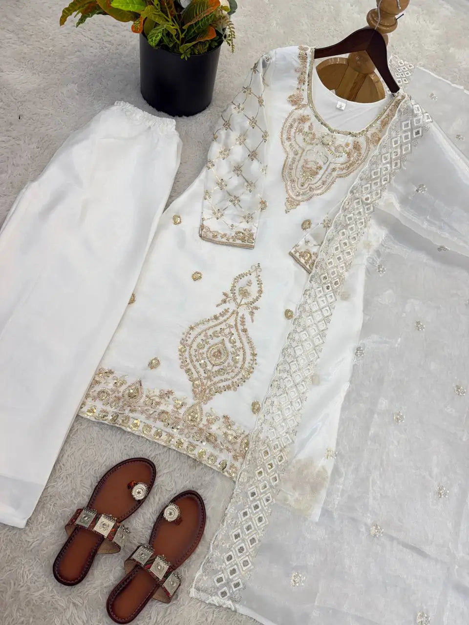 Elegant Embroidered Silk Sharara Set for Festive and Wedding Wear