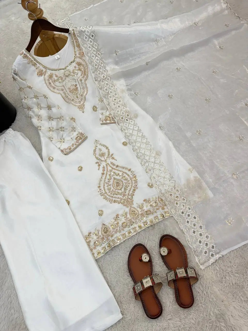 Elegant Embroidered Silk Sharara Set for Festive and Wedding Wear