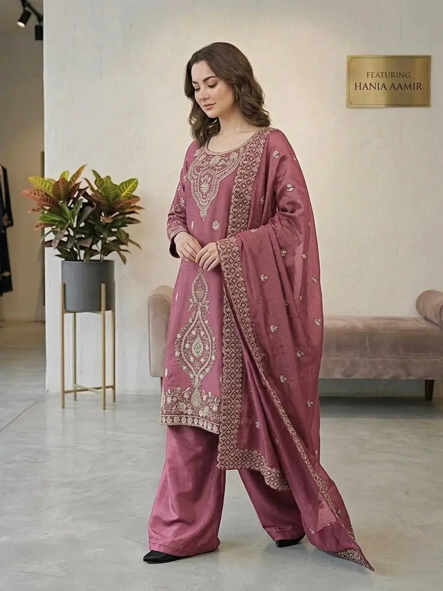 Elegant Embroidered Silk Sharara Set for Festive and Wedding Wear