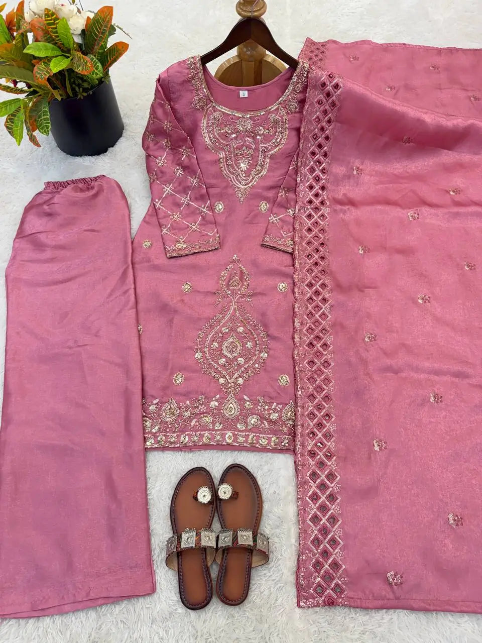 Elegant Embroidered Silk Sharara Set for Festive and Wedding Wear