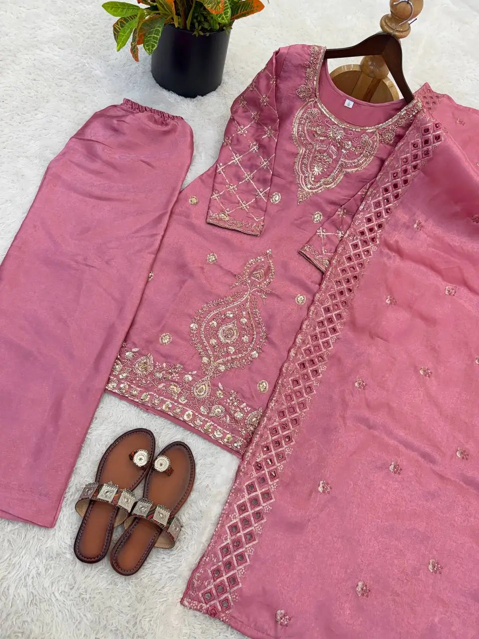 Elegant Embroidered Silk Sharara Set for Festive and Wedding Wear