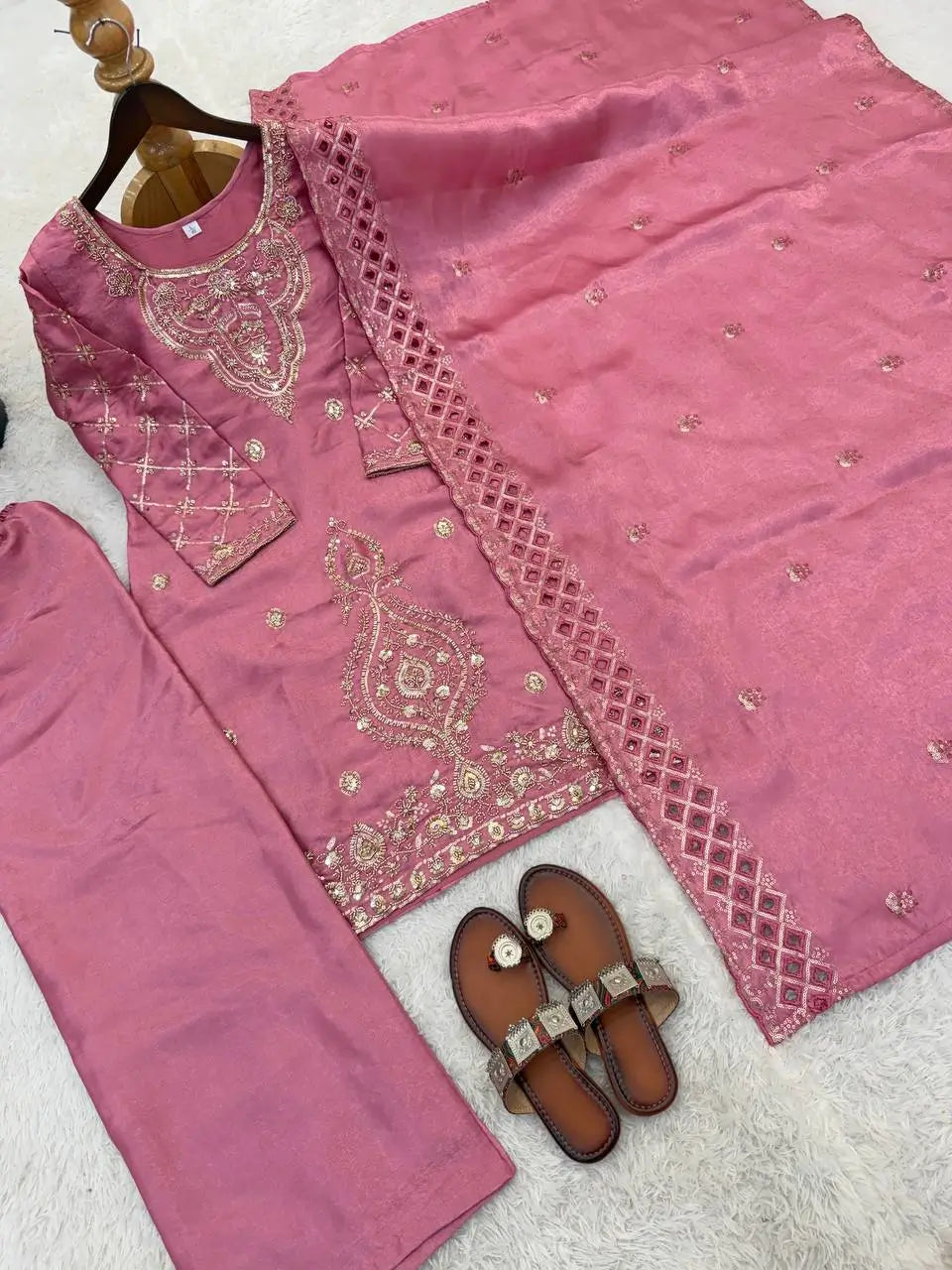Elegant Embroidered Silk Sharara Set for Festive and Wedding Wear