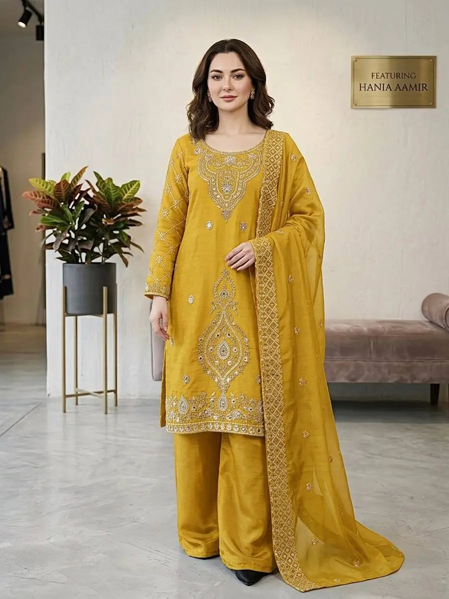 Elegant Embroidered Silk Sharara Set for Festive and Wedding Wear