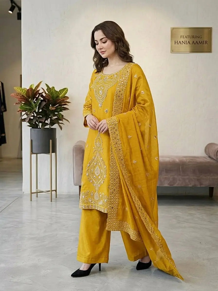 Elegant Embroidered Silk Sharara Set for Festive and Wedding Wear
