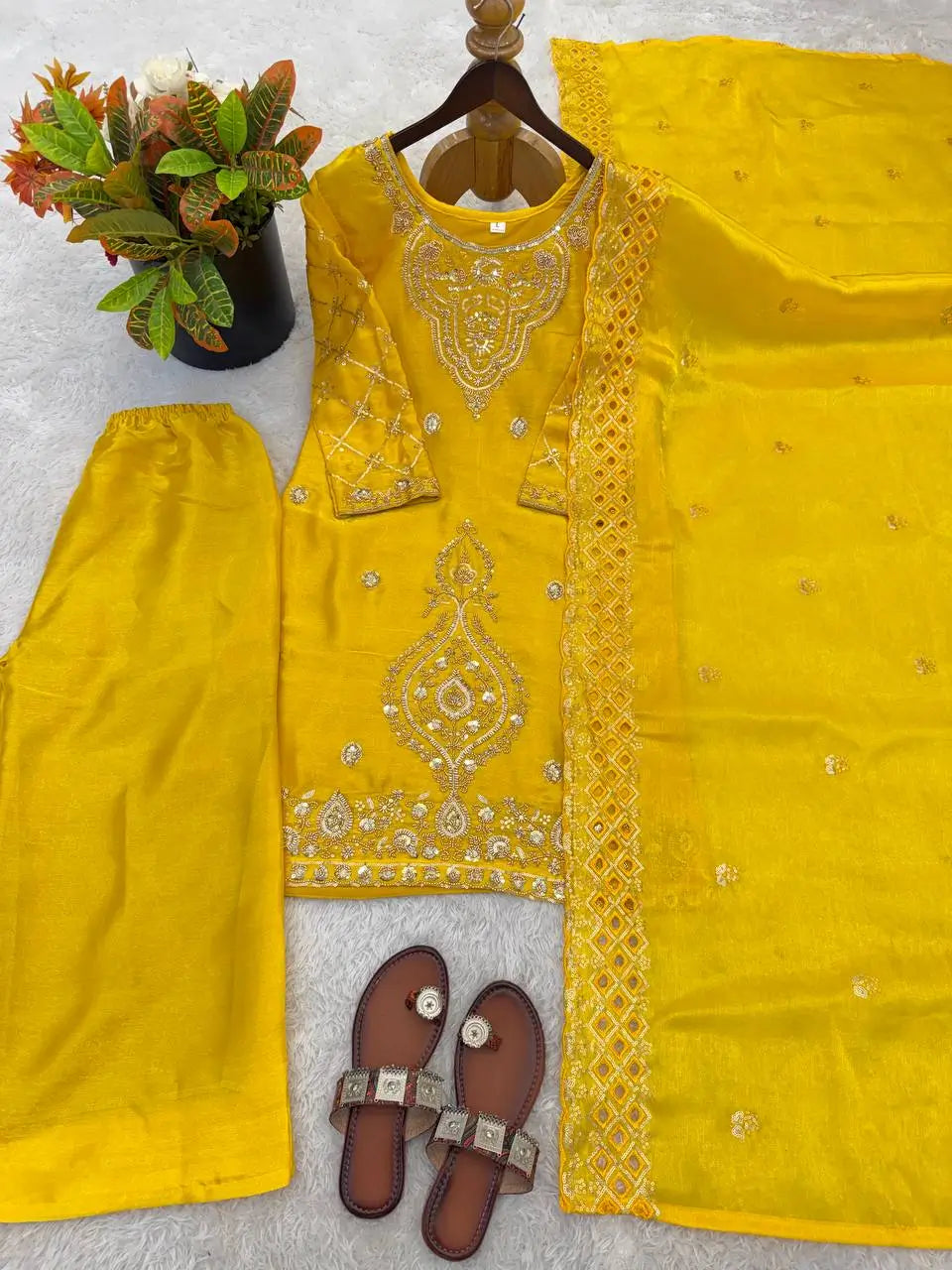 Elegant Embroidered Silk Sharara Set for Festive and Wedding Wear