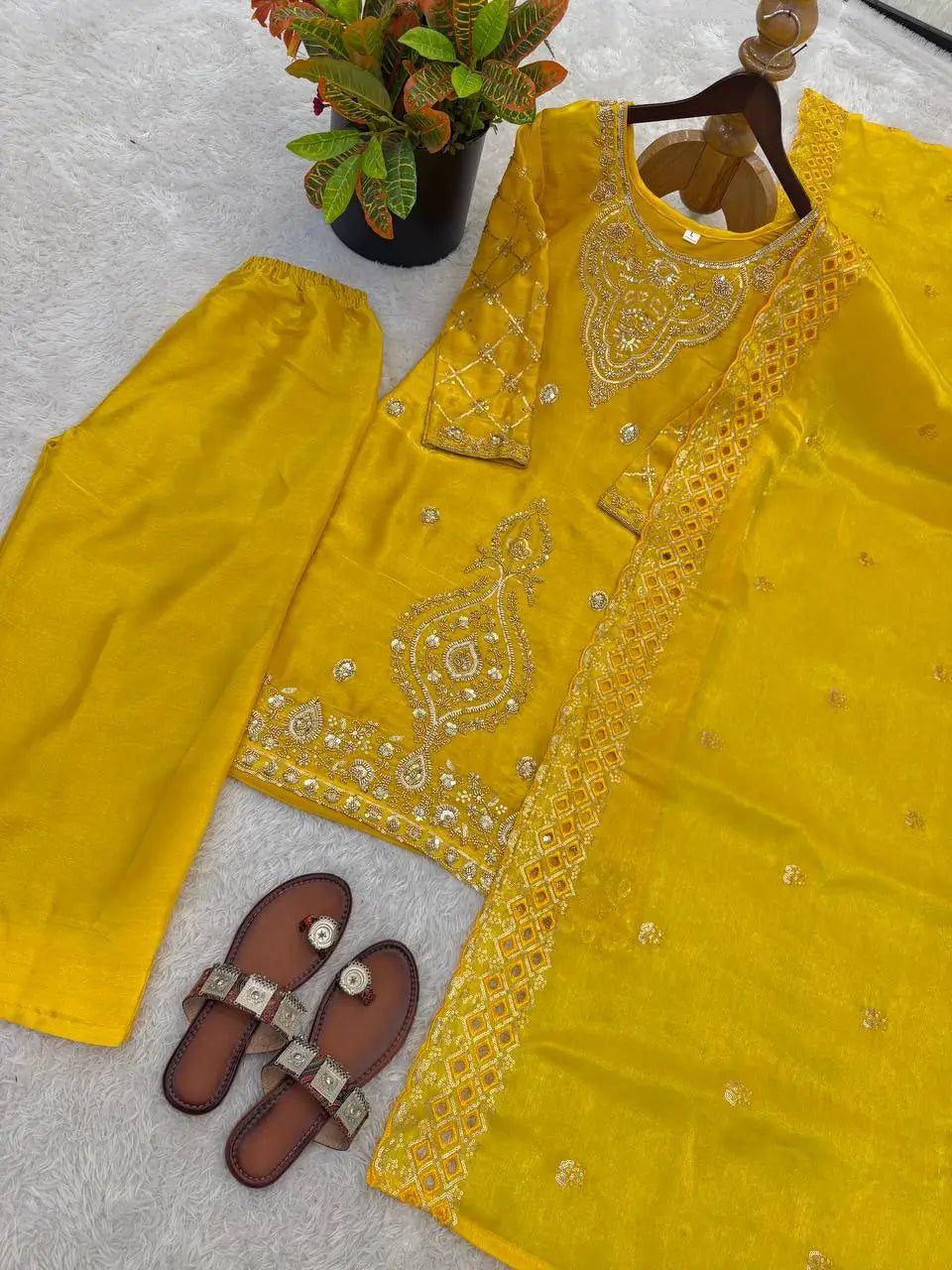 Elegant Embroidered Silk Sharara Set for Festive and Wedding Wear