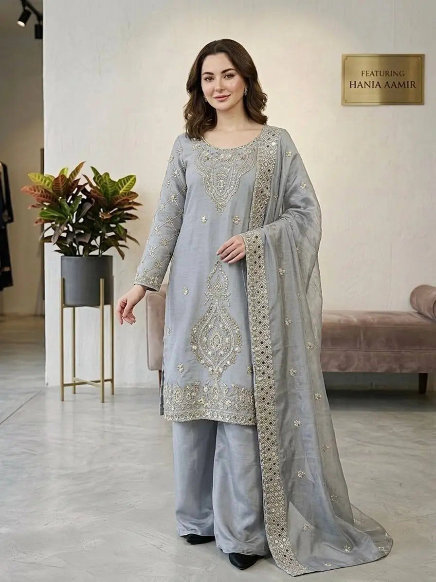 Elegant Embroidered Silk Sharara Set for Festive and Wedding Wear