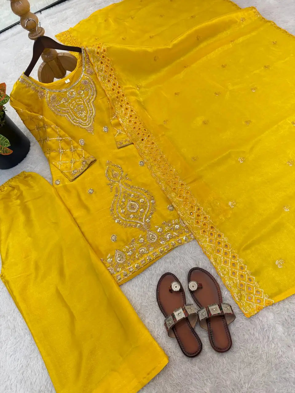 Elegant Embroidered Silk Sharara Set for Festive and Wedding Wear