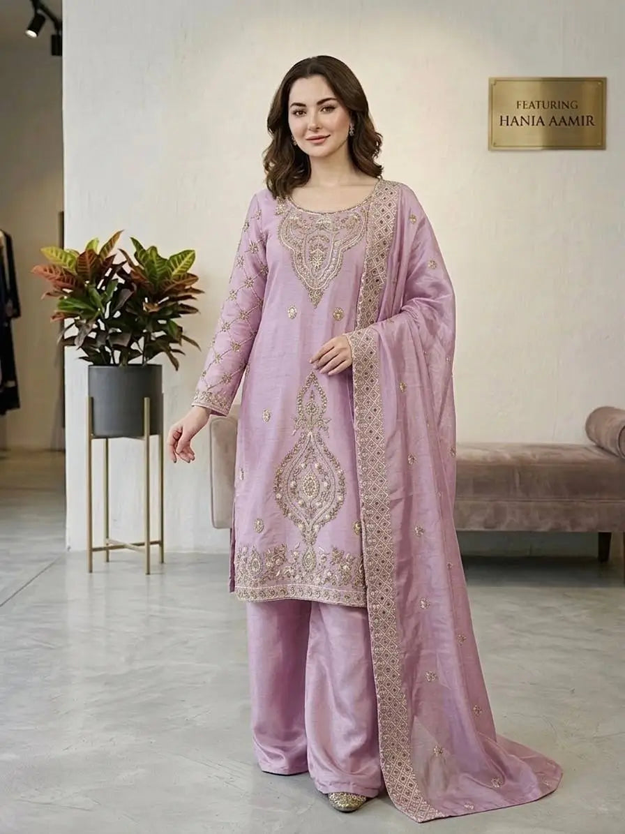 Elegant Embroidered Silk Sharara Set for Festive and Wedding Wear