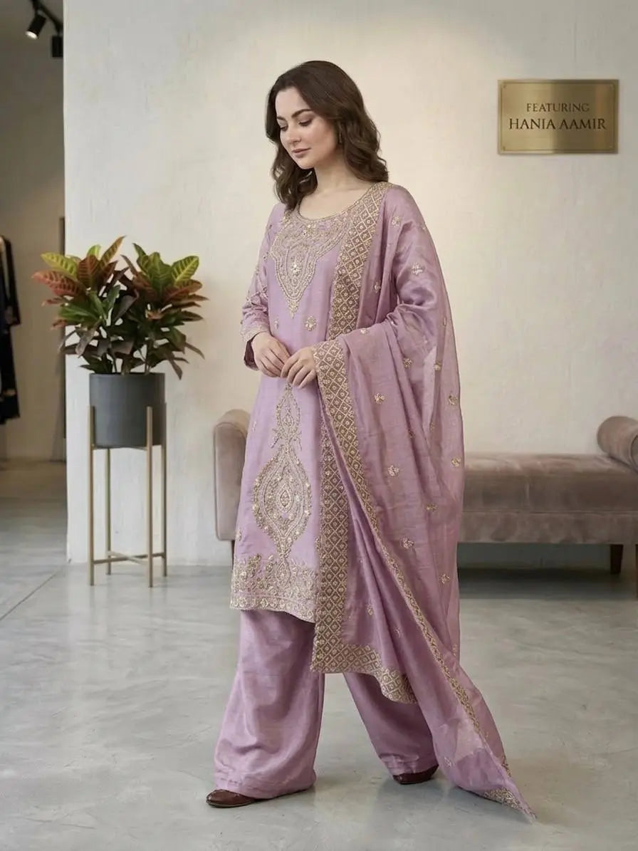 Elegant Embroidered Silk Sharara Set for Festive and Wedding Wear