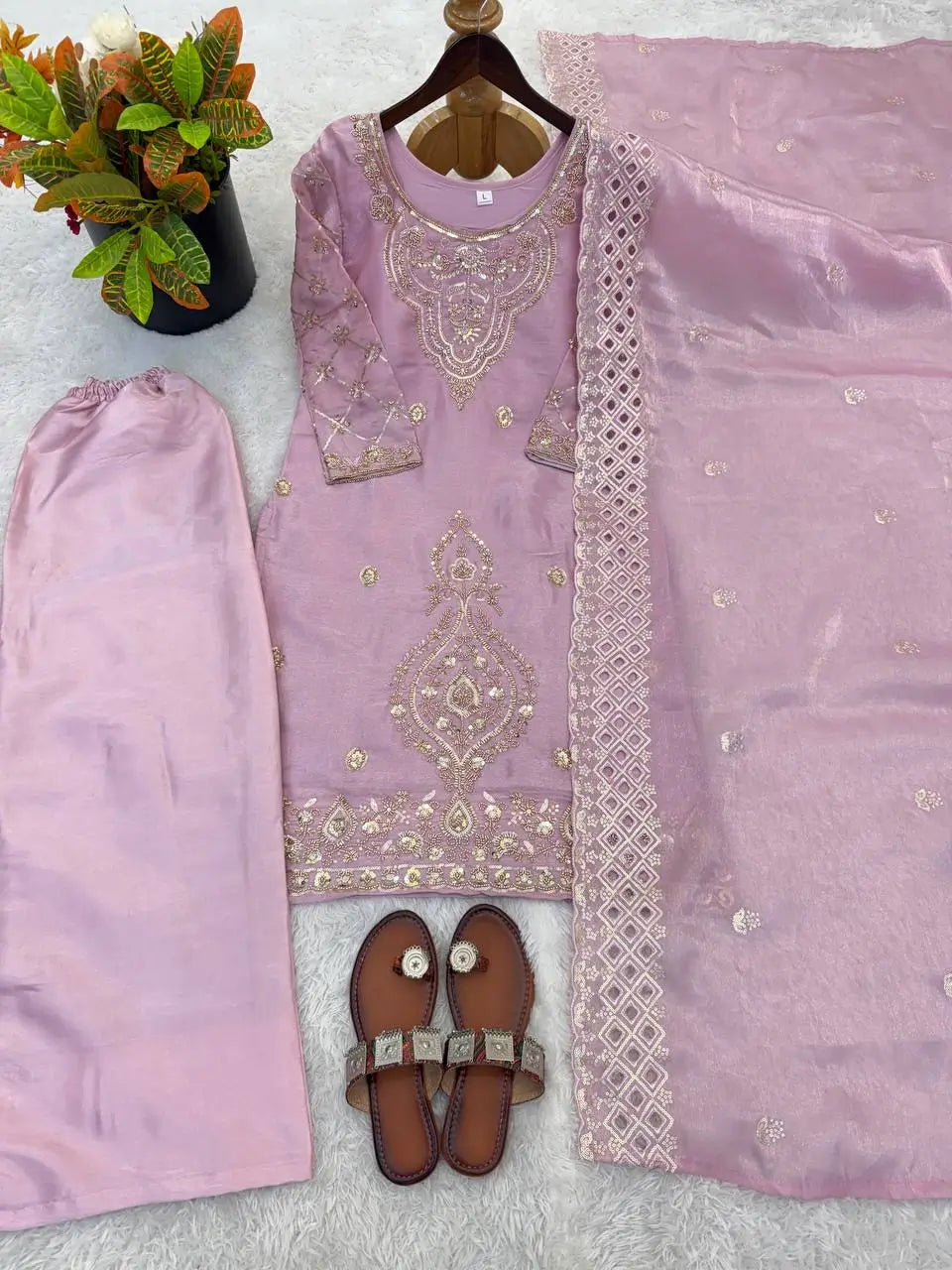Elegant Embroidered Silk Sharara Set for Festive and Wedding Wear
