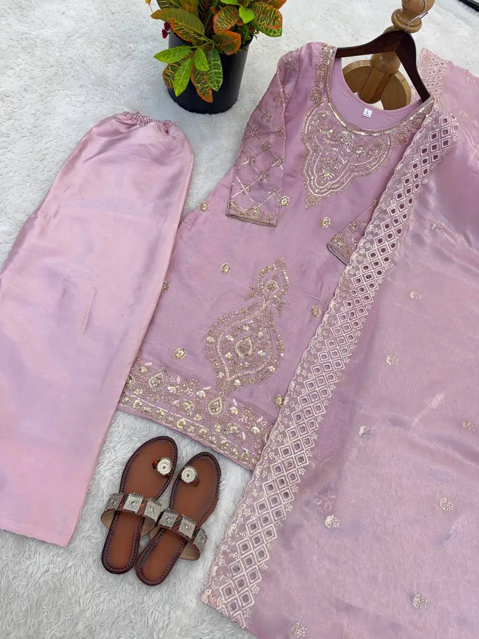 Elegant Embroidered Silk Sharara Set for Festive and Wedding Wear