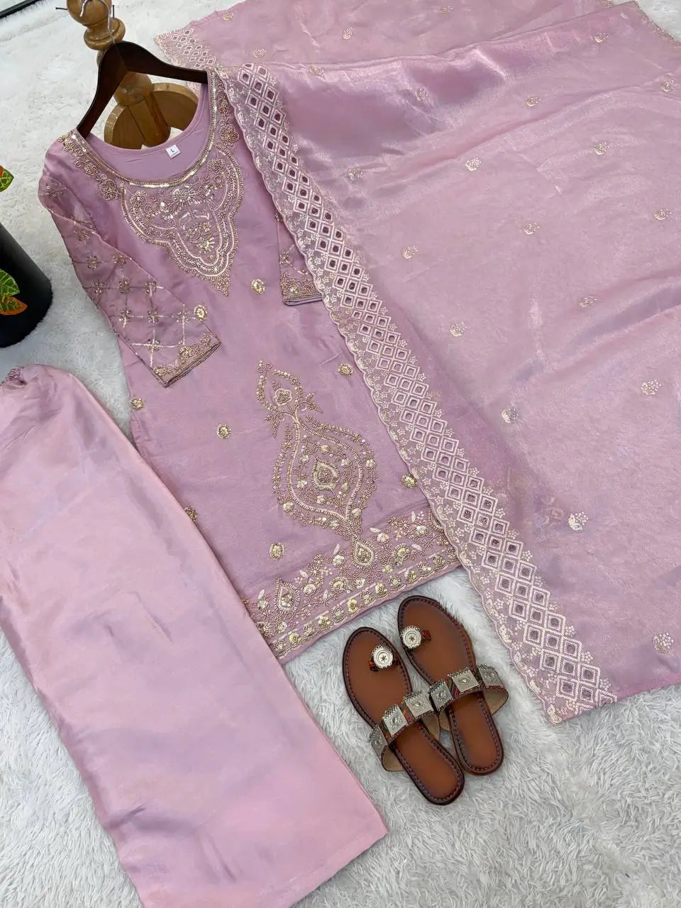 Elegant Embroidered Silk Sharara Set for Festive and Wedding Wear