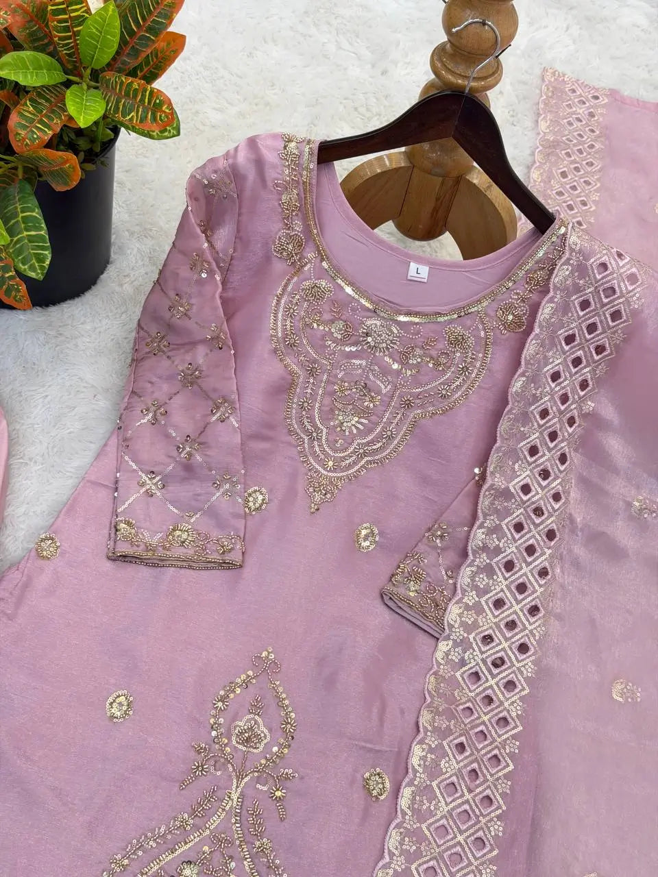 Elegant Embroidered Silk Sharara Set for Festive and Wedding Wear