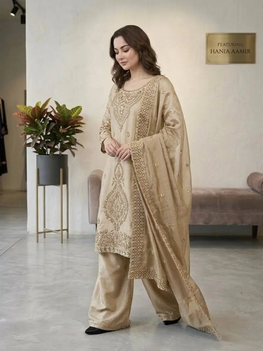 Elegant Embroidered Silk Sharara Set for Festive and Wedding Wear