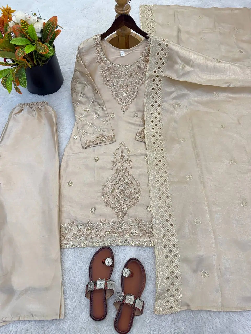 Elegant Embroidered Silk Sharara Set for Festive and Wedding Wear