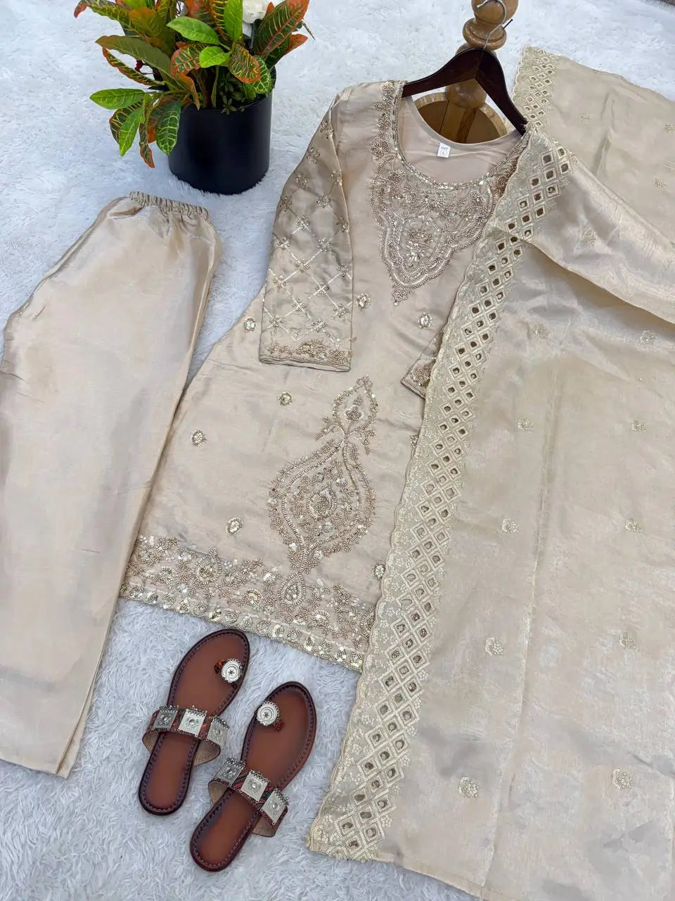 Elegant Embroidered Silk Sharara Set for Festive and Wedding Wear